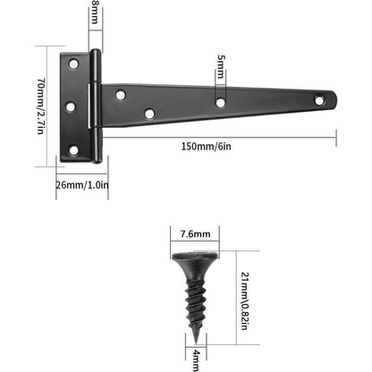 4 Pack Hinges, Black Barn Door Hinges, Door Hinges, Stainless Steel Flat Hinge For Gates, Closet - 6 Inch - Image 2