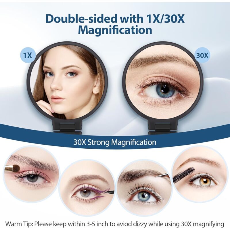 30X Magnifying Mirror, Hand Mirror With Handle, Double Sided Mirror With 30X/1X Magnification, Essential Travel Mirror - Image 2