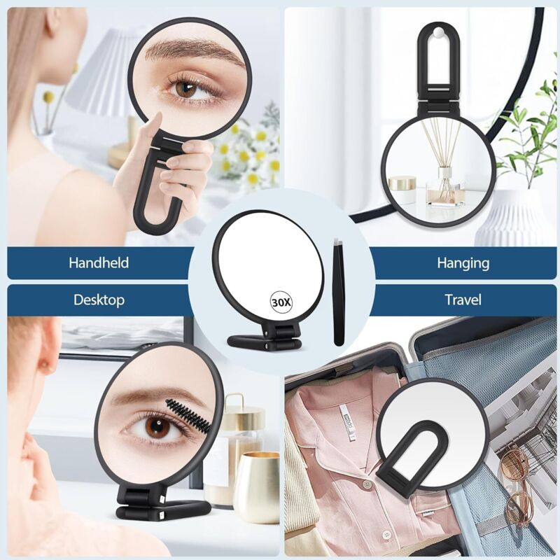 30X Magnifying Mirror, Hand Mirror With Handle, Double Sided Mirror With 30X/1X Magnification, Essential Travel Mirror - Image 3