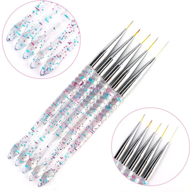 5 pcs 7/9/11/15/20Mm Nail Art Brush Set, Acrylic Crystal Liner Brush Nail Art Nylon Brush Head Nail Tools For Diy Design - Image 3