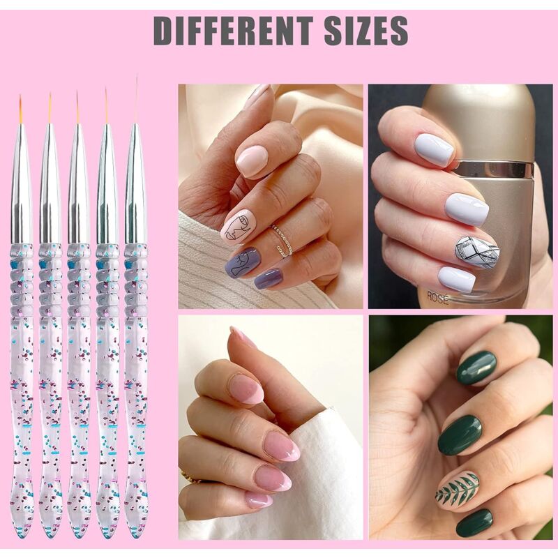 5 pcs 7/9/11/15/20Mm Nail Art Brush Set, Acrylic Crystal Liner Brush Nail Art Nylon Brush Head Nail Tools For Diy Design - Image 4