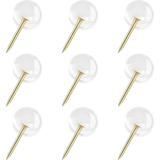 150 pcs Large Size 9.5Mm Gold Push Pins ROund Head Gold Steel Thumb Tacks With Clear Plastic ROund Head Thumb Tacks For