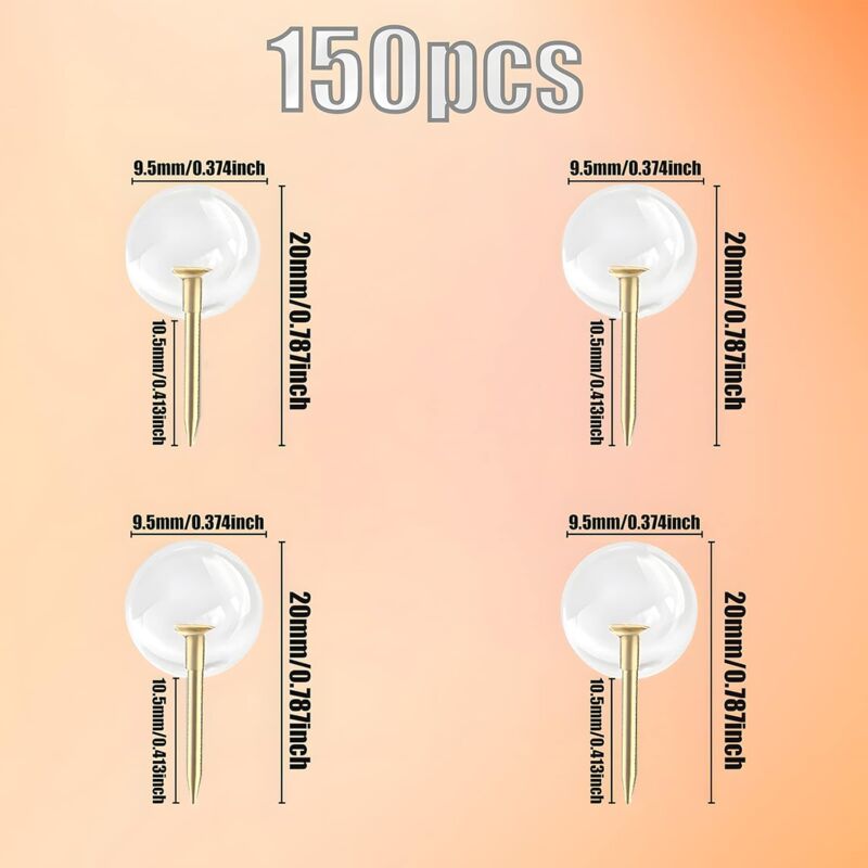 150 pcs Large Size 9.5Mm Gold Push Pins ROund Head Gold Steel Thumb Tacks With Clear Plastic ROund Head Thumb Tacks For - Image 2