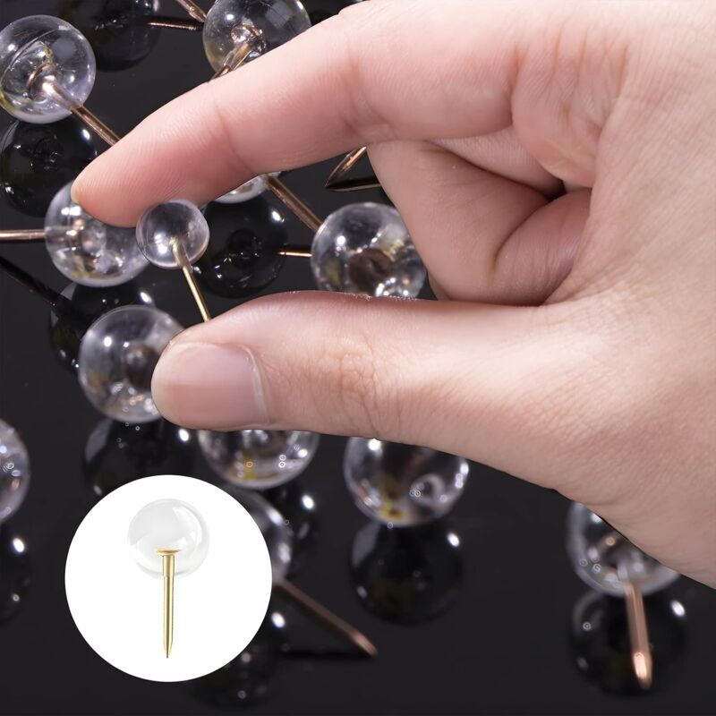 150 pcs Large Size 9.5Mm Gold Push Pins ROund Head Gold Steel Thumb Tacks With Clear Plastic ROund Head Thumb Tacks For - Image 3
