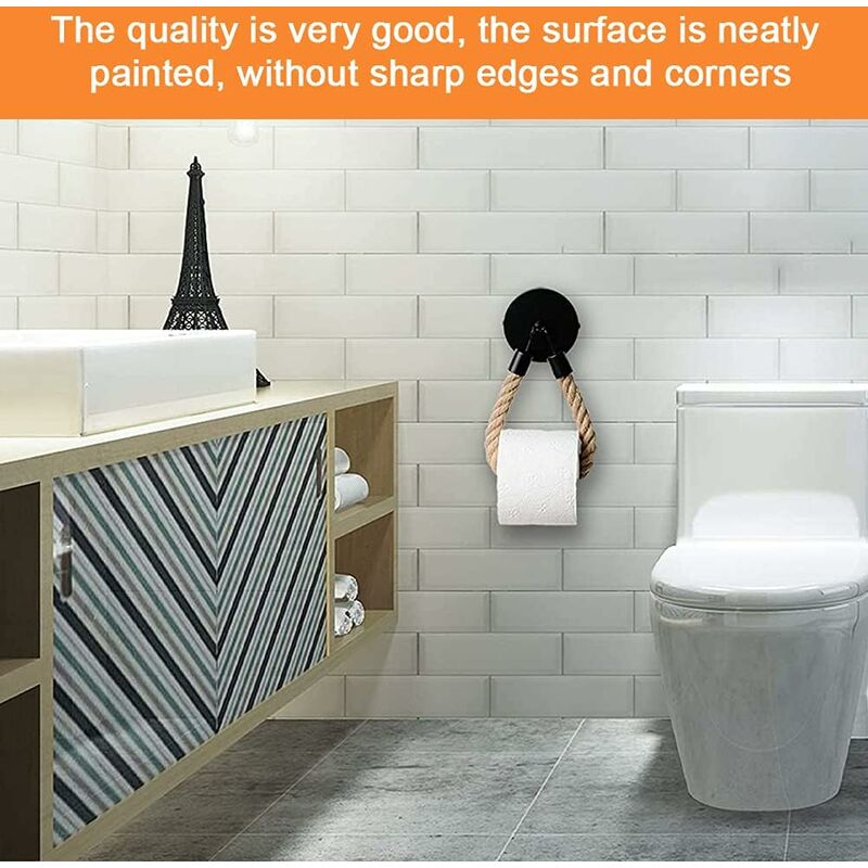 Toilet Paper Holder, Hemp ROpe Towel Holder For Bathroom And Kitchen Bathroom Paper Holder Toilet ROll Holder (Black) - Image 4