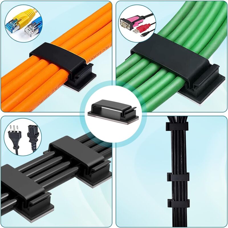 10 pcs Self-Adhesive Cable Management Holder Durable Clips For Tv Pc Laptop Ethernet Cable Home Office (Black) - Image 2