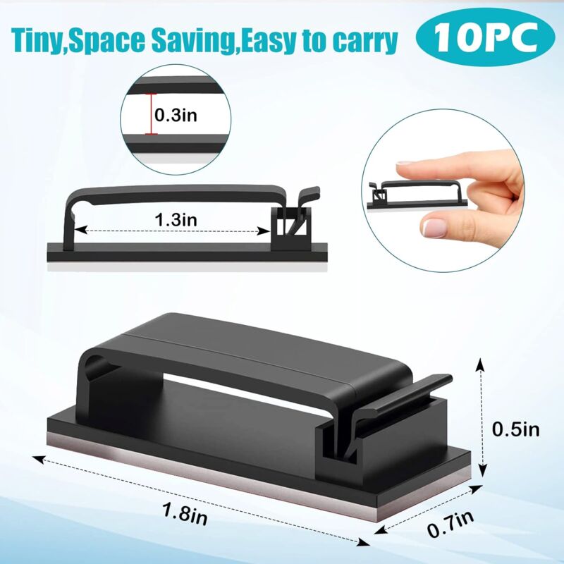 10 pcs Self-Adhesive Cable Management Holder Durable Clips For Tv Pc Laptop Ethernet Cable Home Office (Black) - Image 3