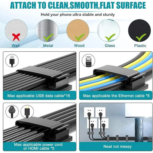 10 pcs Self-Adhesive Cable Management Holder Durable Clips For Tv Pc Laptop Ethernet Cable Home Office (Black) - Image 4