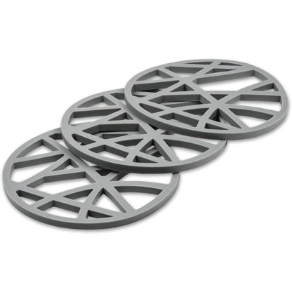 3 pcs Set ROund Silicone Trivets - Flexible And Non-Slip - 15.8 X 15.8 X 0.7Cm - Grey - Image 2