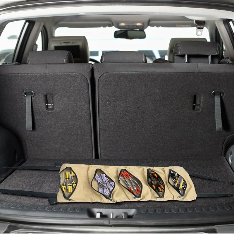 ROll-Up Tool Bag, Canvas Tool Bag, Multi-Purpose Tool Bag With 5 Zipper Pockets, For Electrician, Mechanic, Khaki - Image 4