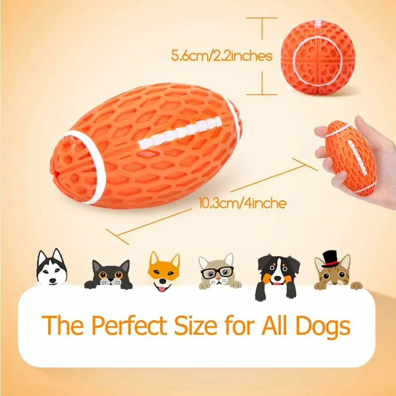 Dog Toy Ball, Squeaky Dog Ball, Indestructible Natural Rubber Rugby Dog Ball, Dog Chew Ball, Dog Toy With Dental - Image 3