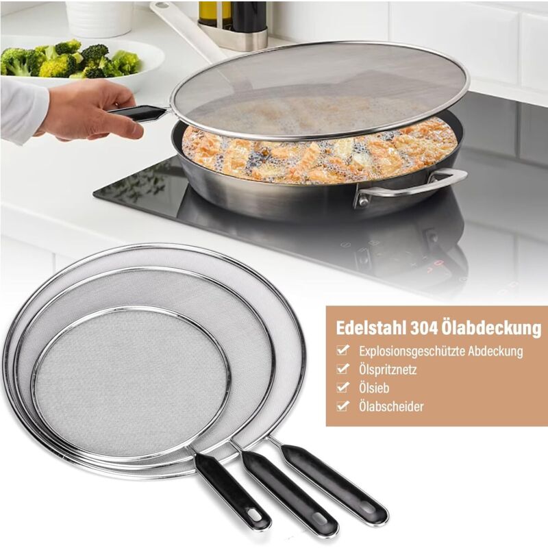3 Pieces Splash Guard Stainless Steel Splash Cover With Handle Kitchen Splash Guard 25Cm 29Cm 33Cm - Image 2