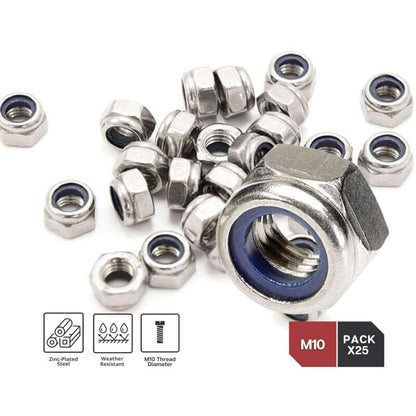 Zinc Steel Lock Nut M10 Pack 25 Hexagonal Locking Lock Nuts Ideal For Carpentry, Construction, Plumbing, Among Other - Image 3