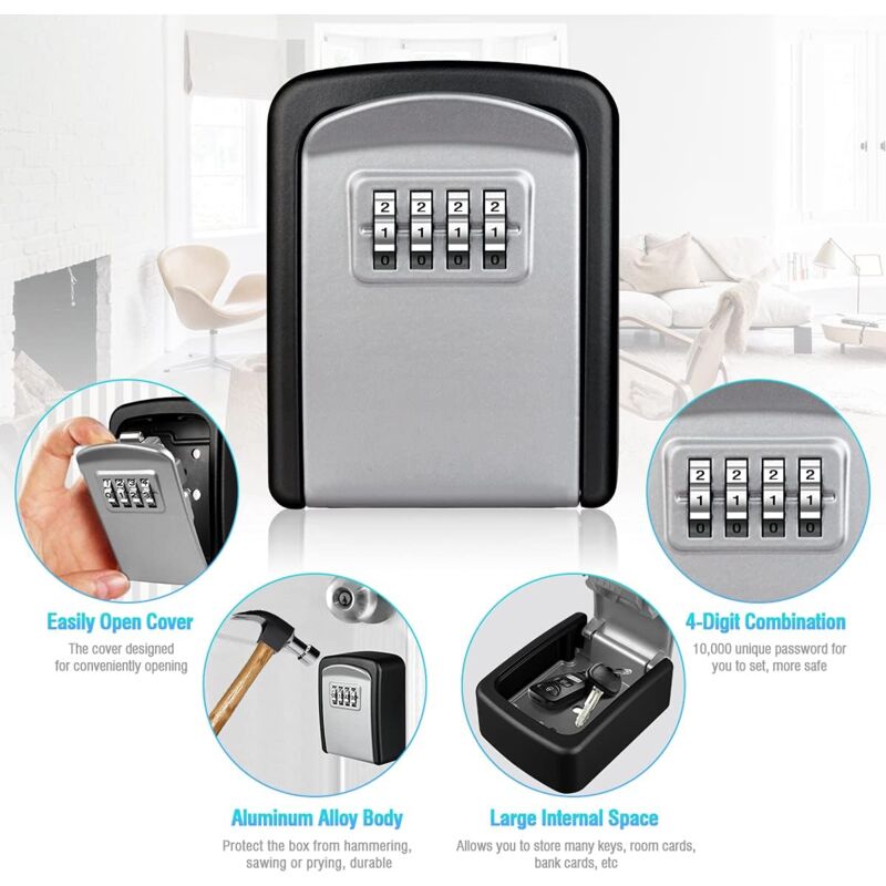 Key Safe Box, Wall Mounted Key Safe [Waterproof And Rustproof] [Indoor And Outdoor Use] For Home School Office Factory - Image 3
