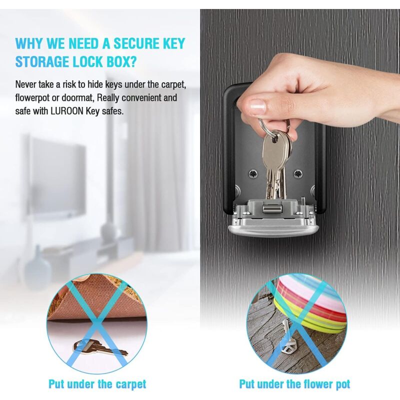 Key Safe Box, Wall Mounted Key Safe [Waterproof And Rustproof] [Indoor And Outdoor Use] For Home School Office Factory - Image 4