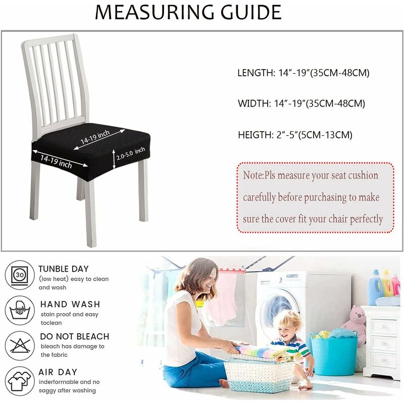 Diamond Lattice Waterproof Seat Covers For Dining ROom Chairs, Stretch Kitchen Chair Covers For Dining ROom, Seat - Image 3