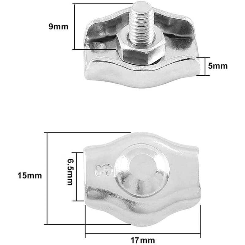 20 pcs Wire ROpe Clips Steel Cable Clamp M3 Wire ROpe Clips For 1.5Mm-3Mm Steel Cable Stainless Steel Cable Clamp For - Image 4