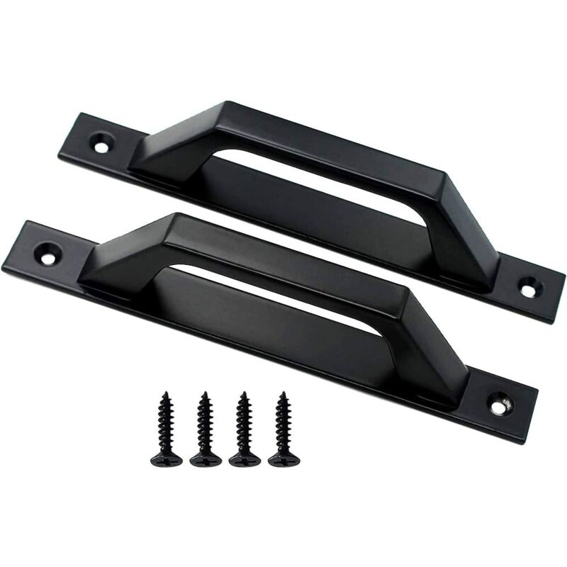 19.6Cm Wooden Handle Barn Door Pull Sliding Door Handle Carbon Steel (D Black) - Image 3