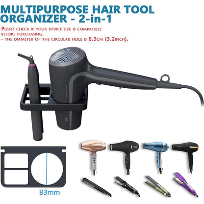 Hair Dryer & Hair Straightener Holders, Universal Wall Mount Organizer Accessories - Image 3