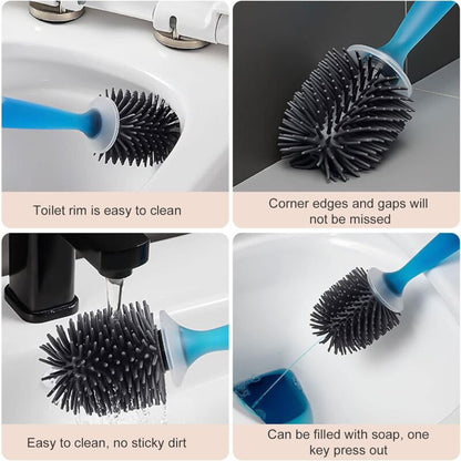 Silicone Toilet Brush With Soap Dispenser, Wall Mounted/Standing No Drilling Cleaning Brush With Holder For Bathroom - Image 3