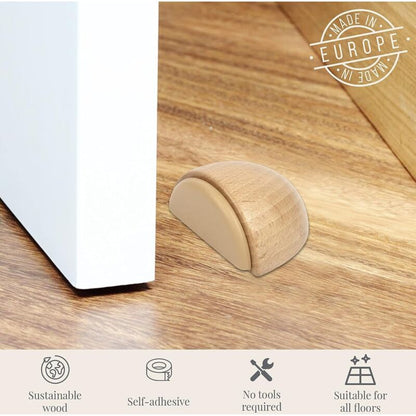6 pcs Set Door Stops - Adhesive Wooden Door Stop For Floors And Parquet - Adhesive Door Stop - Door Stop (Natural Beech) - Image 4