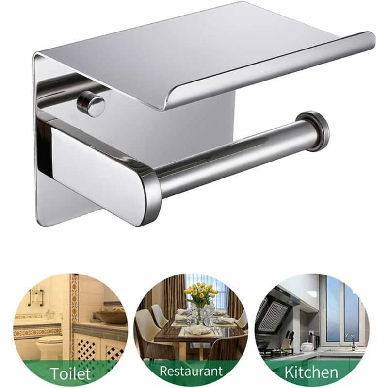 Toilet Paper Holder, Sus 304 Stainless Steel, Polished Chrome, Modern Toilet Paper Holder With Phone Shelf, Bathroom - Image 2