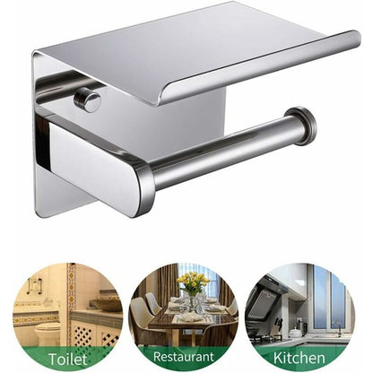 Toilet Paper Holder, Sus 304 Stainless Steel, Polished Chrome, Modern Toilet Paper Holder With Phone Shelf, Bathroom - Image 2