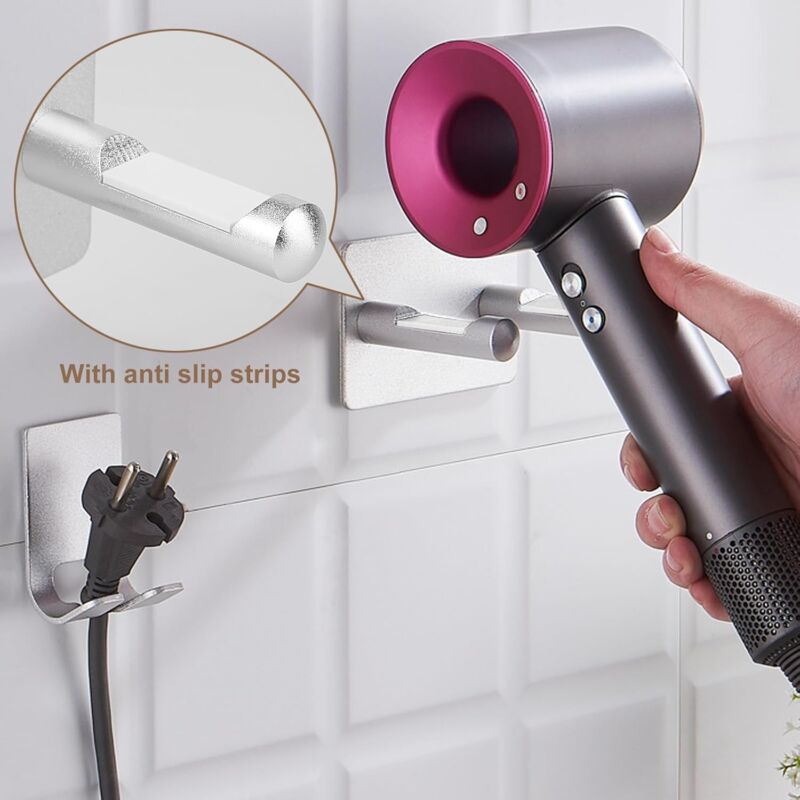 Universal Hair Dryer Holder Stainless Steel No Drilling Wall Mount Hair Dryer Holder Stick-On Holder Universal Holder - Image 3