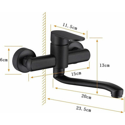 Single Handle Kitchen Faucet Wall Mounted High Quality Brass Body Black Projection 200Mm（G1/2） - Image 3