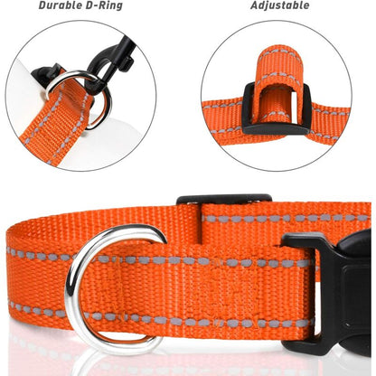 Dog Collar, Classic Adjustable Reflective Nylon Collar Suitable For Medium Dogs, Orange, 2.5Cm Width - Image 3