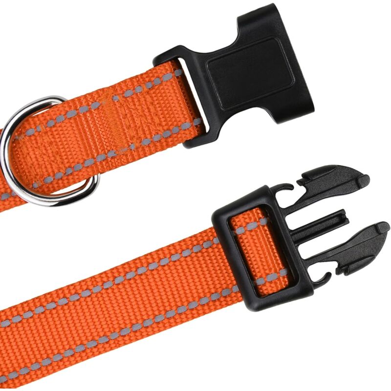 Dog Collar, Classic Adjustable Reflective Nylon Collar Suitable For Medium Dogs, Orange, 2.5Cm Width - Image 4
