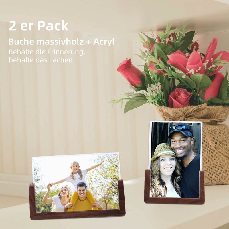 6 Inch Photo Frames 2 pcs Set, Wooden And Acrylic Glass Picture Frame For Tabletop Home Decor - Image 2