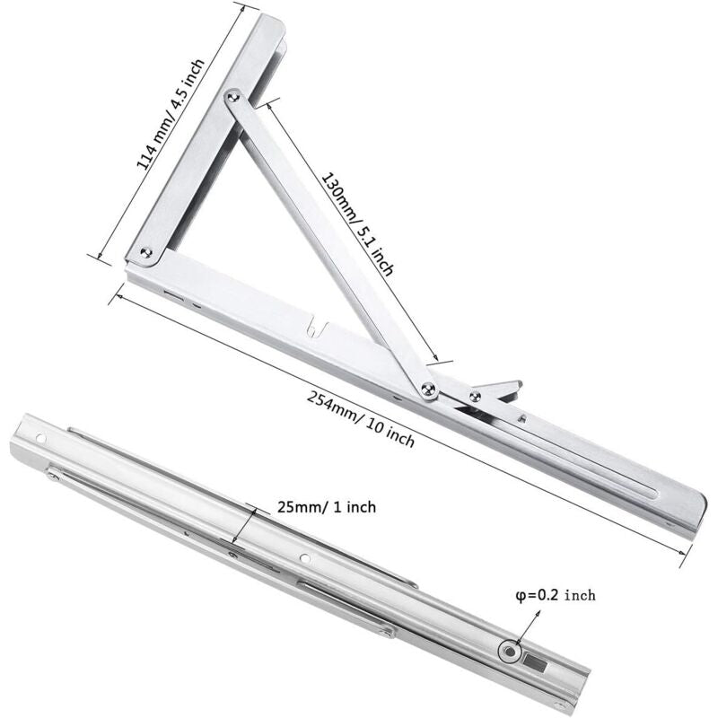 250Mm Folding Wall Shelf, 2 pcs Stainless Steel Folding Bracket, Garage Shelf Support Frame, Heavy Duty Bracket For - Image 2