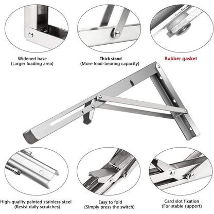 250Mm Folding Wall Shelf, 2 pcs Stainless Steel Folding Bracket, Garage Shelf Support Frame, Heavy Duty Bracket For - Image 4
