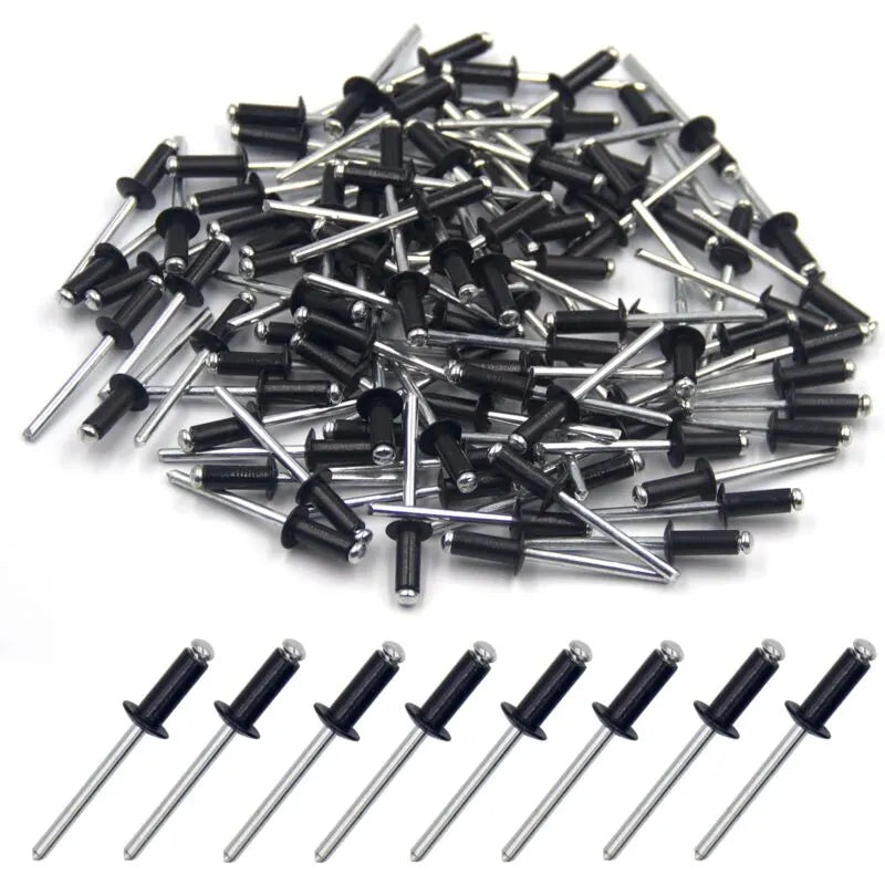 100 pcs 4.8 X 12Mm Aluminum Blind Rivets, Open End Rivets, Pop Rivets, Pack Of 100 (Black)