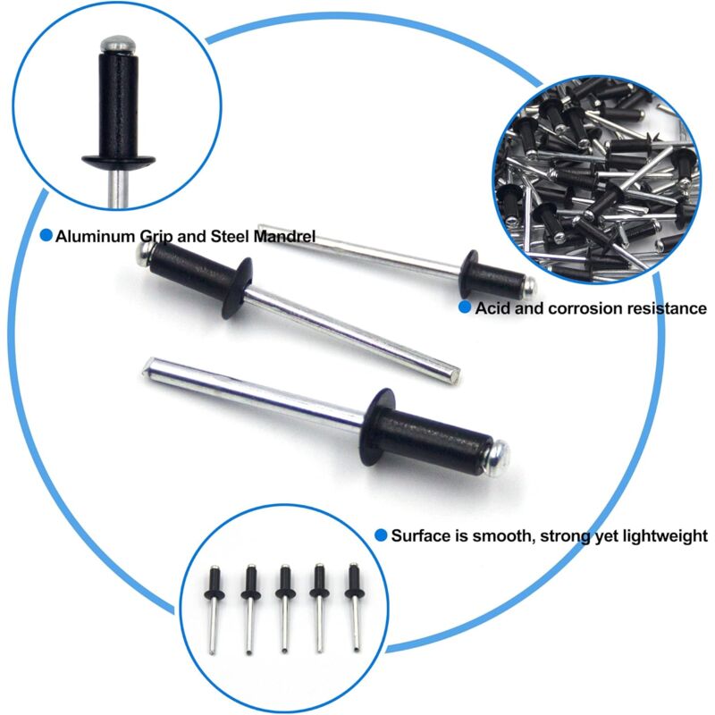 100 pcs 4.8 X 12Mm Aluminum Blind Rivets, Open End Rivets, Pop Rivets, Pack Of 100 (Black) - Image 2