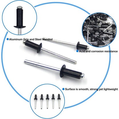 100 pcs 4.8 X 12Mm Aluminum Blind Rivets, Open End Rivets, Pop Rivets, Pack Of 100 (Black) - Image 2