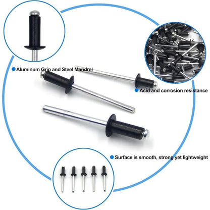 100 pcs 4.8 X 12Mm Aluminum Blind Rivets, Open End Rivets, Pop Rivets, Pack Of 100 (Black) - Image 2