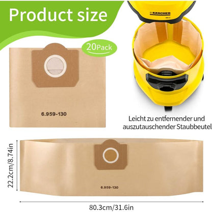 Vacuum Cleaner Bags, 20 Pack Upright Vacuum Cleaner Bags, Paper Filter Bags, For Karcher 6.959-130.0 - Image 2