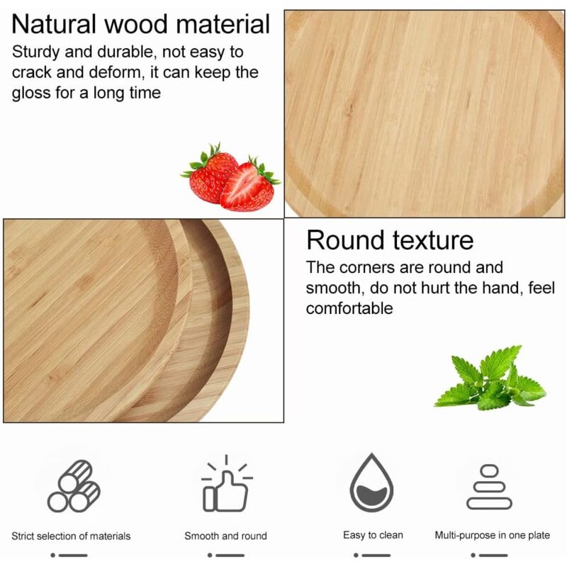 2 Piece Bamboo Saucers 20Cm ROund Bamboo Tray Bamboo Plant Saucer ROund Serving Tray Wooden Flower Pot Saucer For Cups, - Image 2