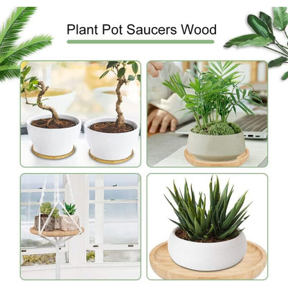 2 Piece Bamboo Saucers 20Cm ROund Bamboo Tray Bamboo Plant Saucer ROund Serving Tray Wooden Flower Pot Saucer For Cups, - Image 3