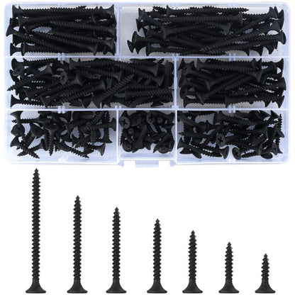220 pcs Self Tapping Wood Screws, Black Cross Flat Head Self Drilling Screw, Metal Screws For Drywall Furniture - M3.5