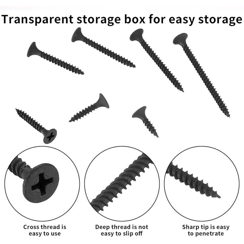 220 pcs Self Tapping Wood Screws, Black Cross Flat Head Self Drilling Screw, Metal Screws For Drywall Furniture - M3.5 - Image 3