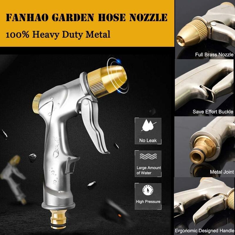 Garden Hose Spray Gun With Full Brass Nozzle, 100% Metal Heavy Duty Water Gun, High Pressure Spray Nozzle For Watering - Image 2
