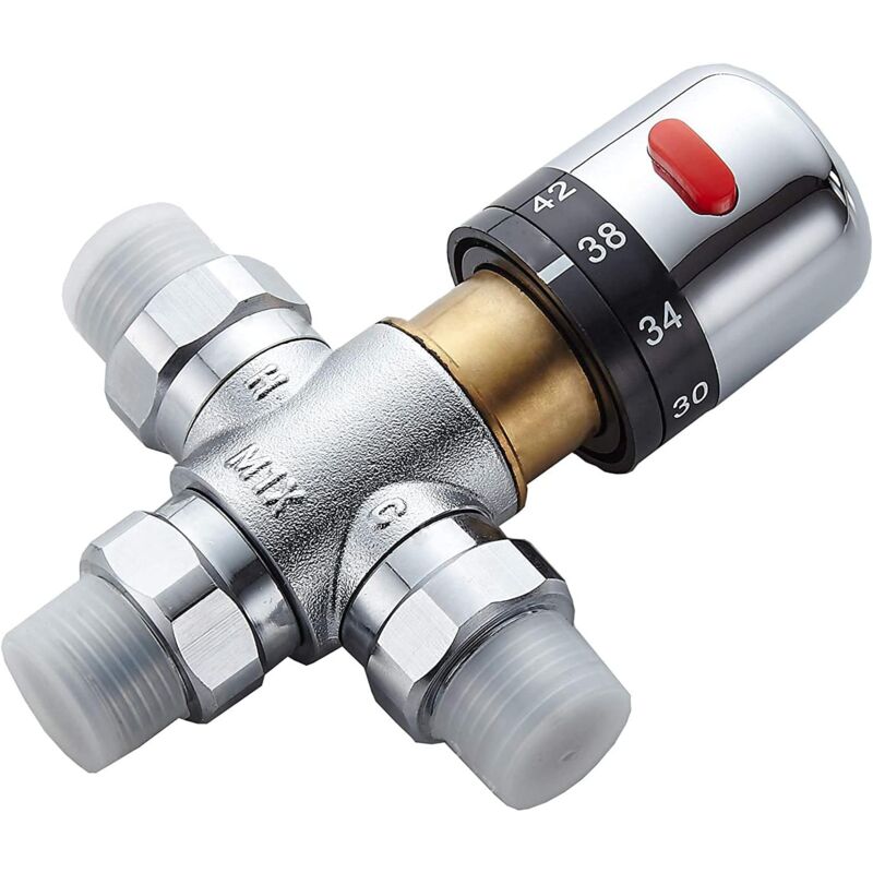 Mixing Valve, Hardened Brass Valve, Thermostatic Valve, Lead-Free Solid Brass, G1/2 Inch Male Connections With Check - Image 4