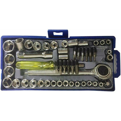 50 pcs 1/4" 3/8" Socket Wrench Set With Reversible Ratchet Handle Drive 12 pcs Hexagon Screw Bits With Case - Image 4