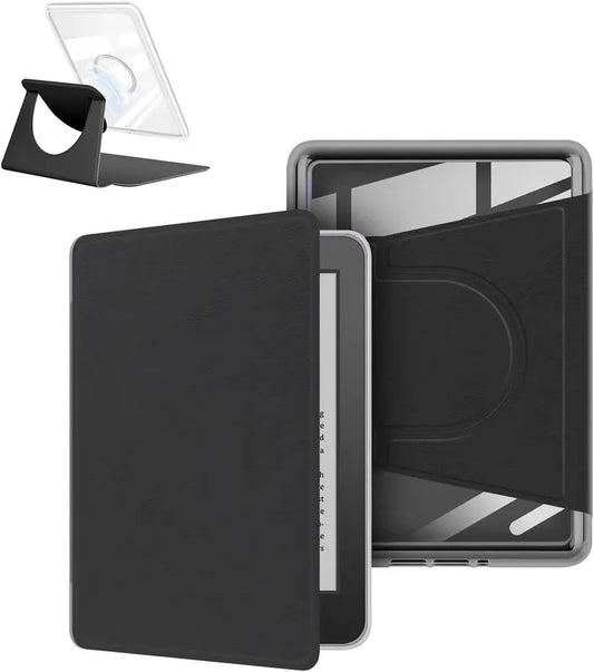 360° Rotating & Detachable Magnetic Case for 7" Kindle Paperwhite 12th Generation (2024)  – Auto Wake/Sleep, Hands-Free Stand, Clear Back Cover (black)