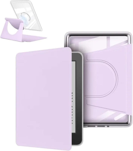 360° Rotating & Detachable Magnetic Case for 7" Kindle Paperwhite 12th Generation (2024)  – Auto Wake/Sleep, Hands-Free Stand, Clear Back Cover (Light purple)