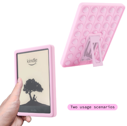 Pop It Fidget Case for Kindle Paperwhite 5 (6.8") - Rainbow Silicone Protective Cover with Stand，Pink - Image 3