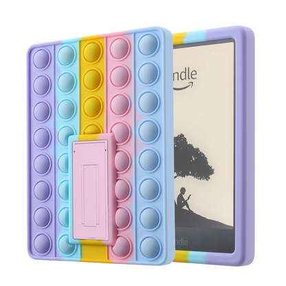 Pop It Fidget Case for Kindle Paperwhite 5 (6.8") - Rainbow Silicone Protective Cover with Stand，Multicolored